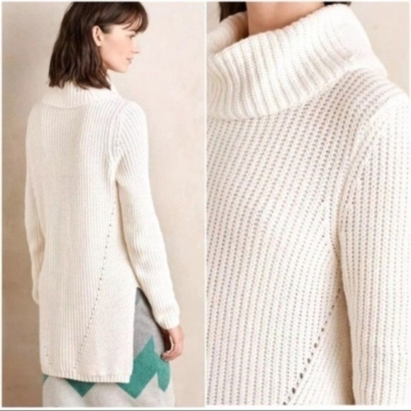 Anthropologie Moth Women's Cream High Low Turtleneck Sweater- Medium - Picture 2 of 13